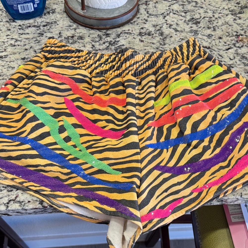 QUEEN OF SPARKLES Multicolor Zebra Print Shorts - Picture 2 of 4